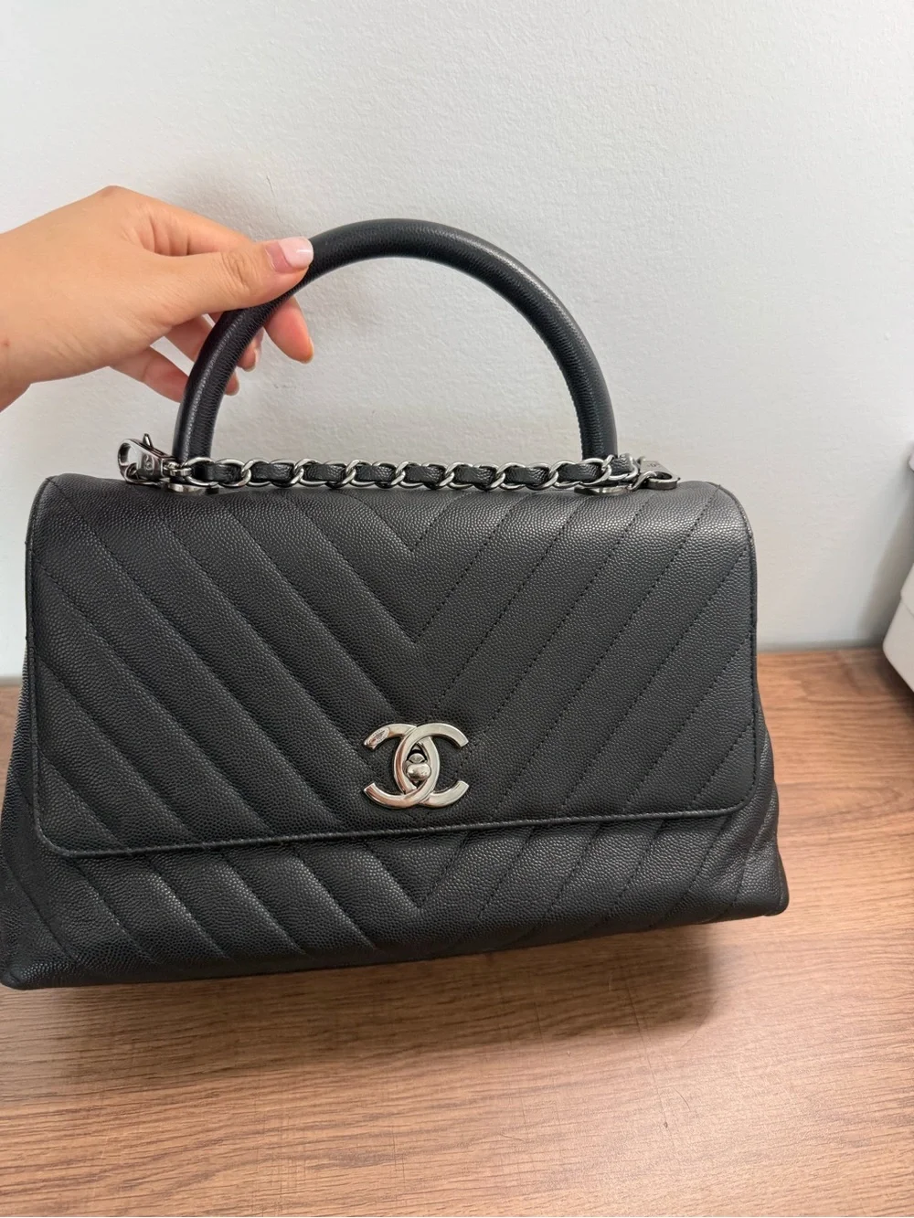 Chanel Caviar Chevron Quilted Small Coco Handle Flap Black (*price is firm*)